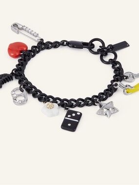 Marc Jacobs Black Chain Charm Bracelet with Red, White & Yellow Accents